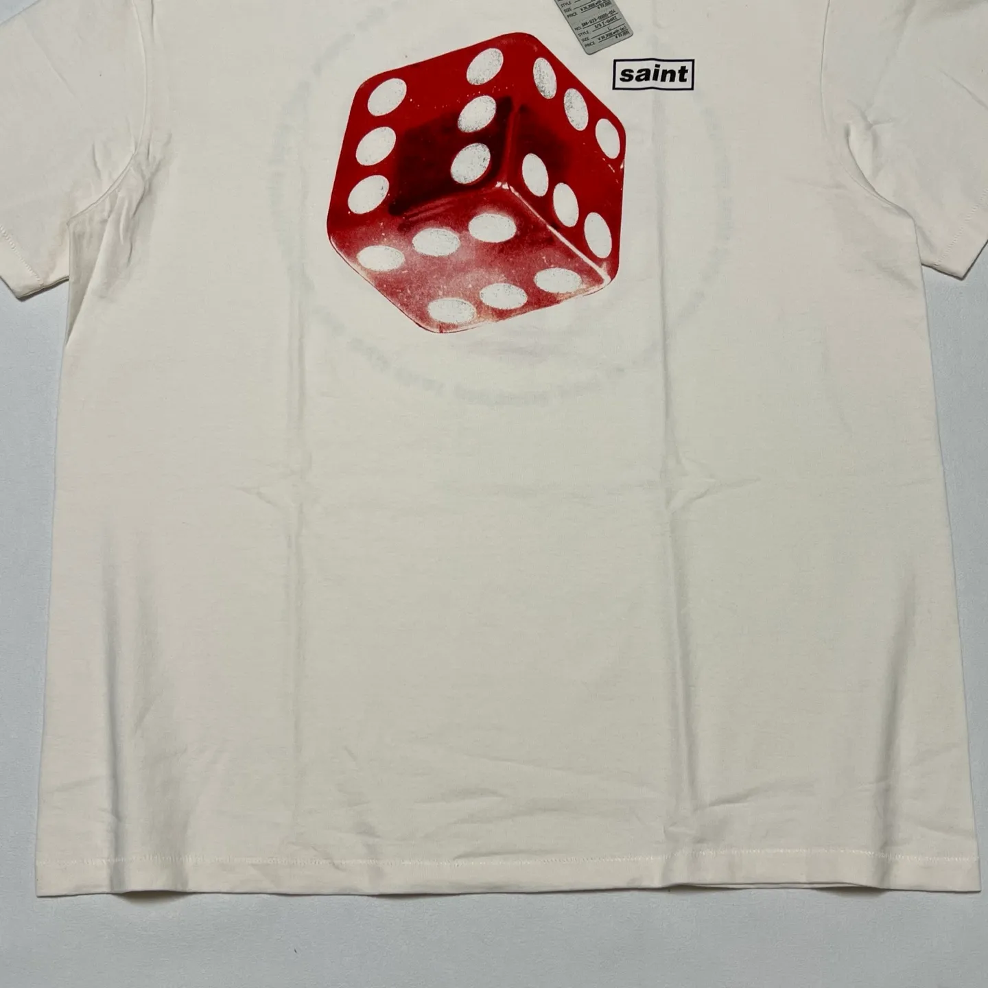 SAINT Mxxxxxx CIRCLE TEE/WHT SAINT dice printed washed short sleeves off-white S-XL cylindrical side seam fabric high weight cylindrical woven tee original development highly restored printing VINTAGE black label/wash label code correct/tag code correct Invincible details Top purchasing level